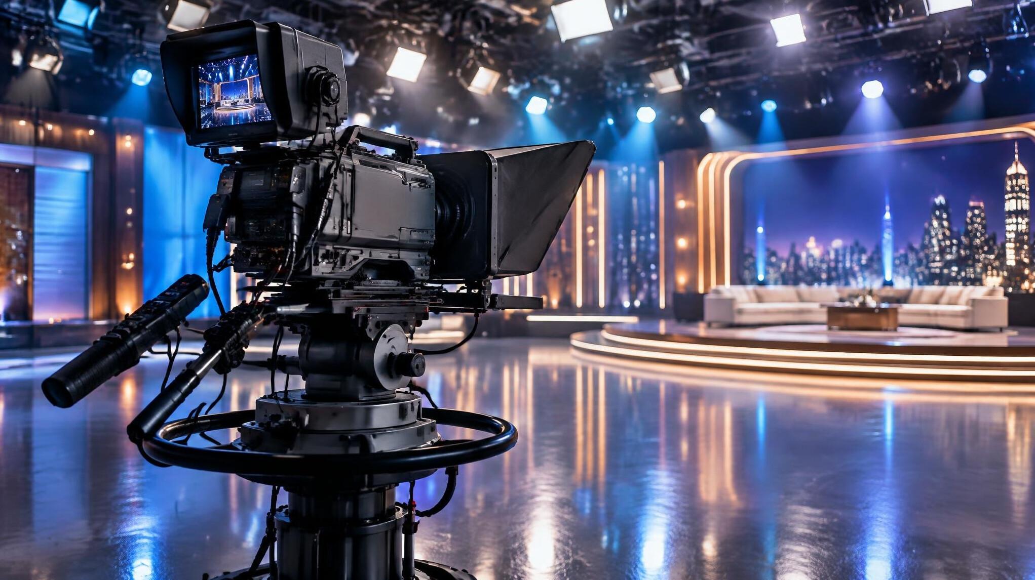 Professional broadcast camera on a studio set